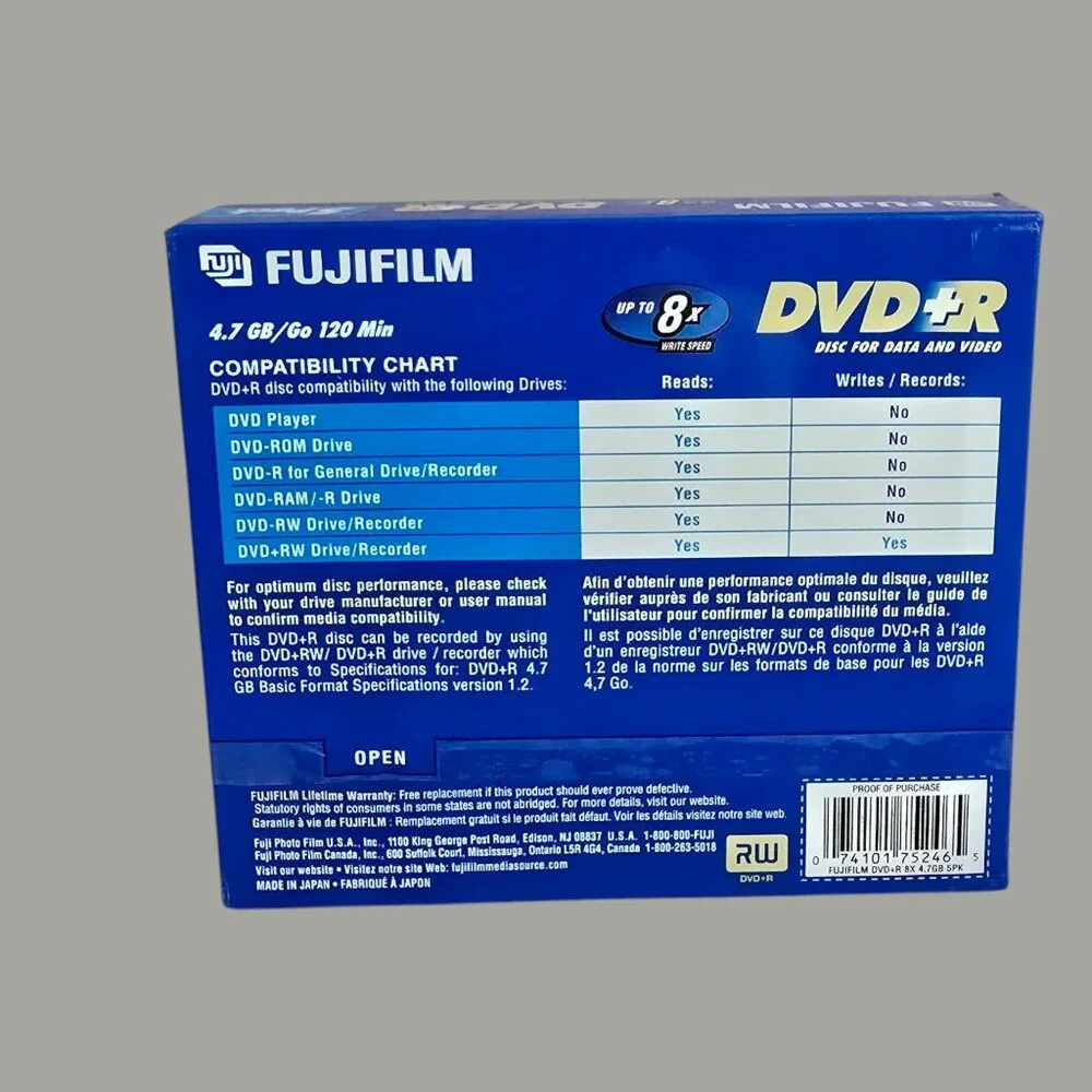 NEW Sealed 5-Pack Fujifilm Blank Media DVD+R 120 Min 4.7GB for Data & Video